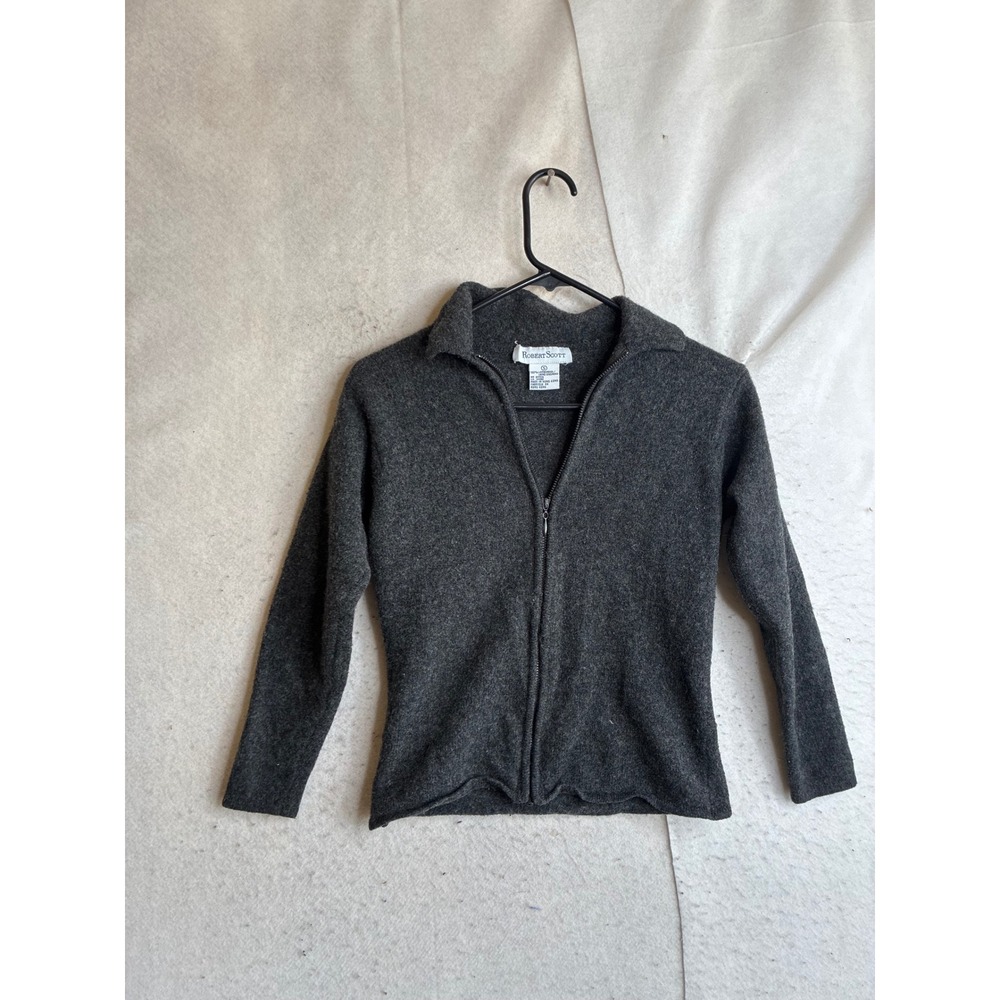 VTG Robert Scott Gray 100% Lambswool Full Zip Cardigan Sweater Small Gray